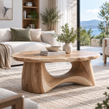 Calyven Oval-Top Sculpted Handcrafted Coffee Table by Timberustic — overall product view
