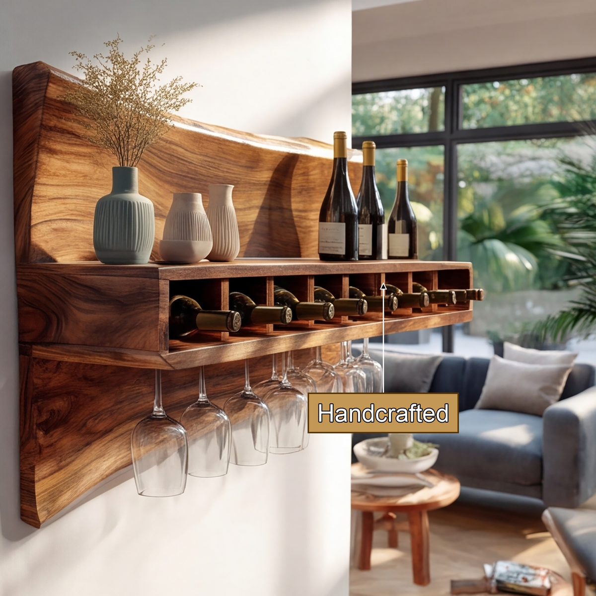 Caskora Live Edge Floating Wine Shelf by Timberustic — Handcrafted
