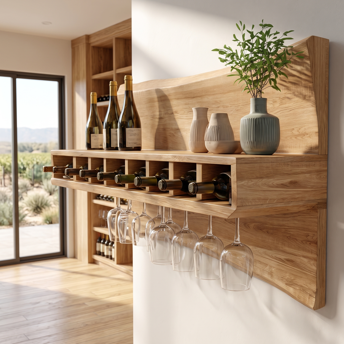 Caskora Live Edge Floating Wine Shelf by Timberustic — Natural Oak finish