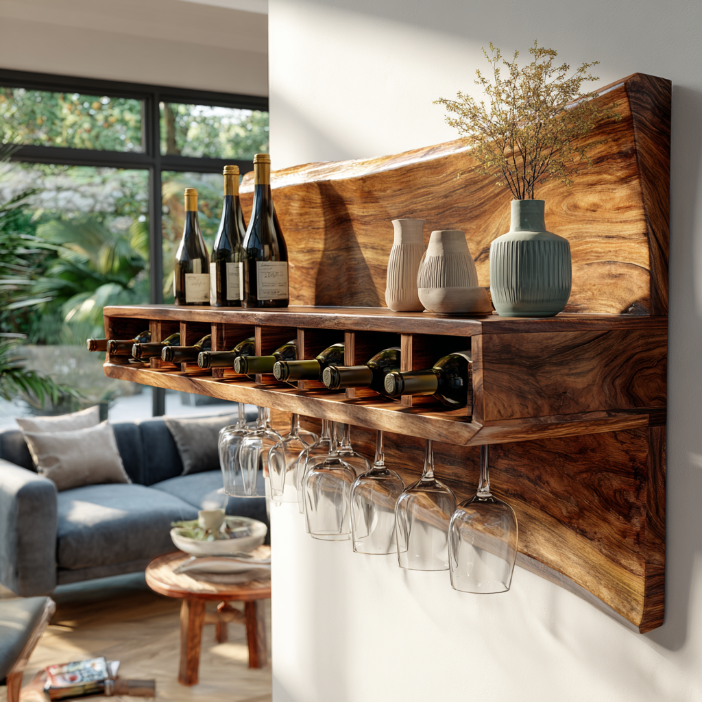 Caskora Live Edge Floating Wine Shelf by Timberustic — overall product view