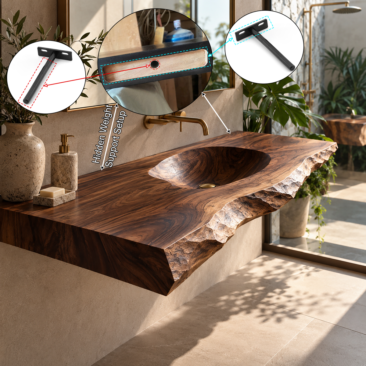 Cavaryn Sculpted Edge Handcrafted Floating Bathroom Vanity with Integrated Sink - Timberustic Floating Bathroom Vanity with Integrated Sink