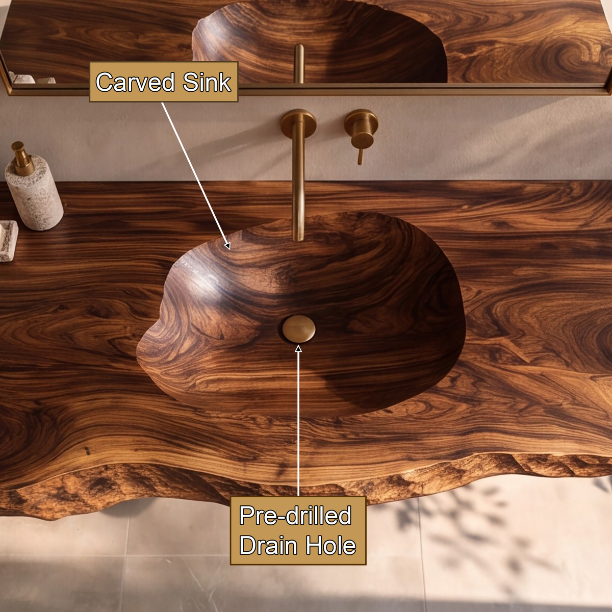 Cavaryn Sculpted Edge Handcrafted Floating Bathroom Vanity with Integrated Sink - Timberustic Floating Bathroom Vanity with Integrated Sink
