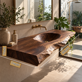 Cavaryn Sculpted Edge Handcrafted Floating Bathroom Vanity with Integrated Sink - Timberustic Floating Bathroom Vanity with Integrated Sink