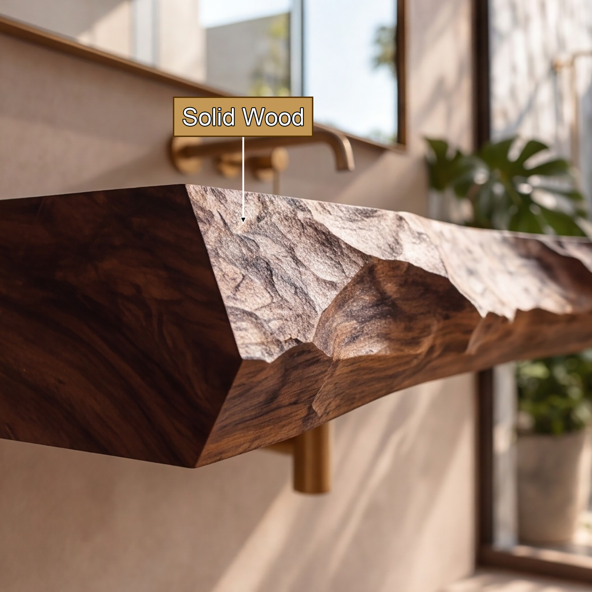 Cavaryn Sculpted Edge Handcrafted Floating Bathroom Vanity with Integrated Sink - Timberustic Floating Bathroom Vanity with Integrated Sink