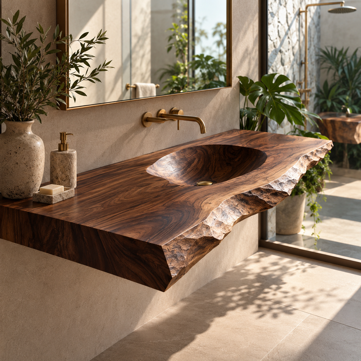 Cavaryn Sculpted Edge Handcrafted Floating Bathroom Vanity with Integrated Sink - Timberustic Floating Bathroom Vanity with Integrated Sink