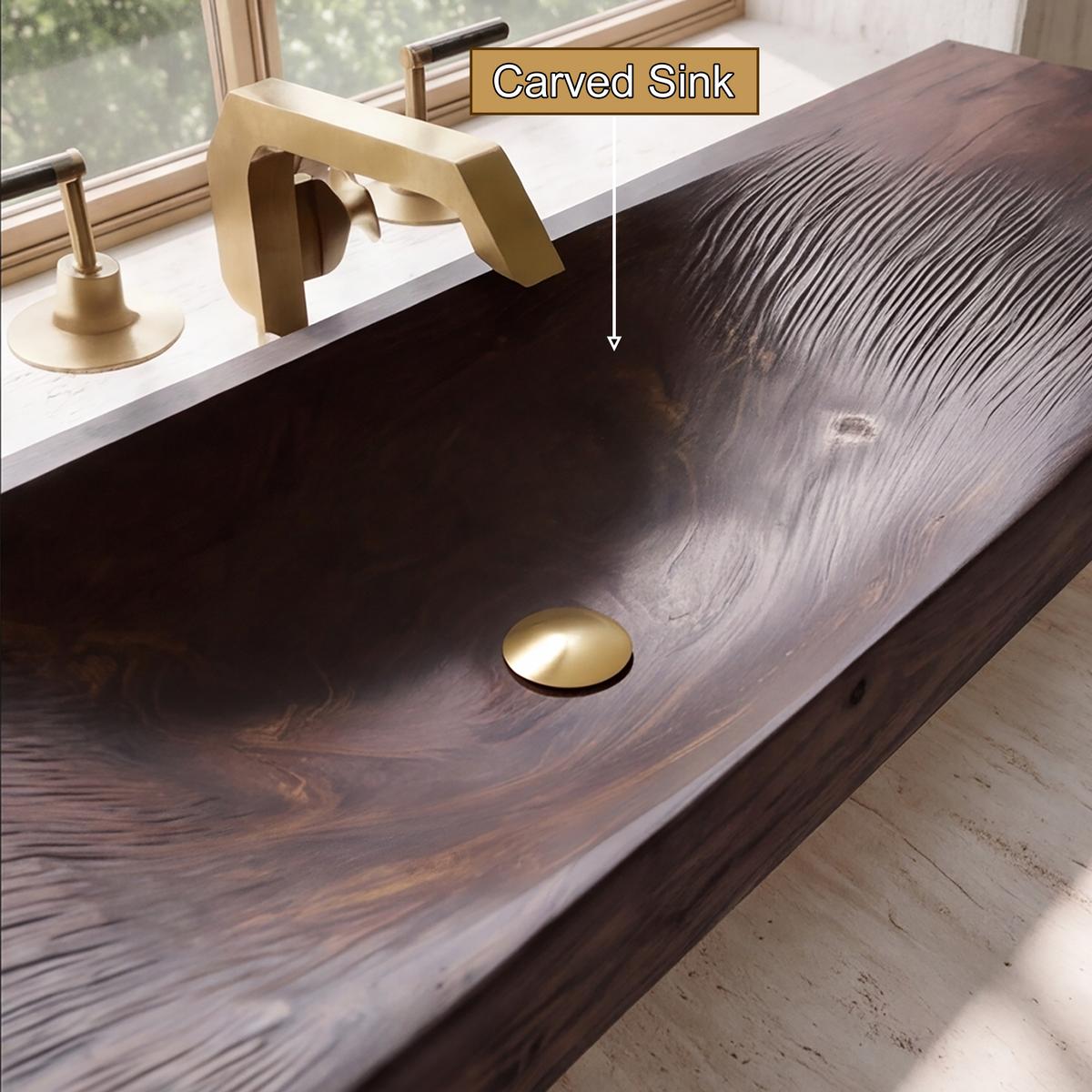 Caveren Sculpted Trough Handcrafted Floating Bathroom Vanity with Integrated Sink by Timberustic — product detail view 4