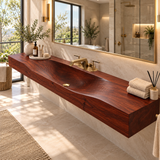 Caveren Sculpted Trough Handcrafted Floating Bathroom Vanity with Integrated Sink by Timberustic — Mahogany finish