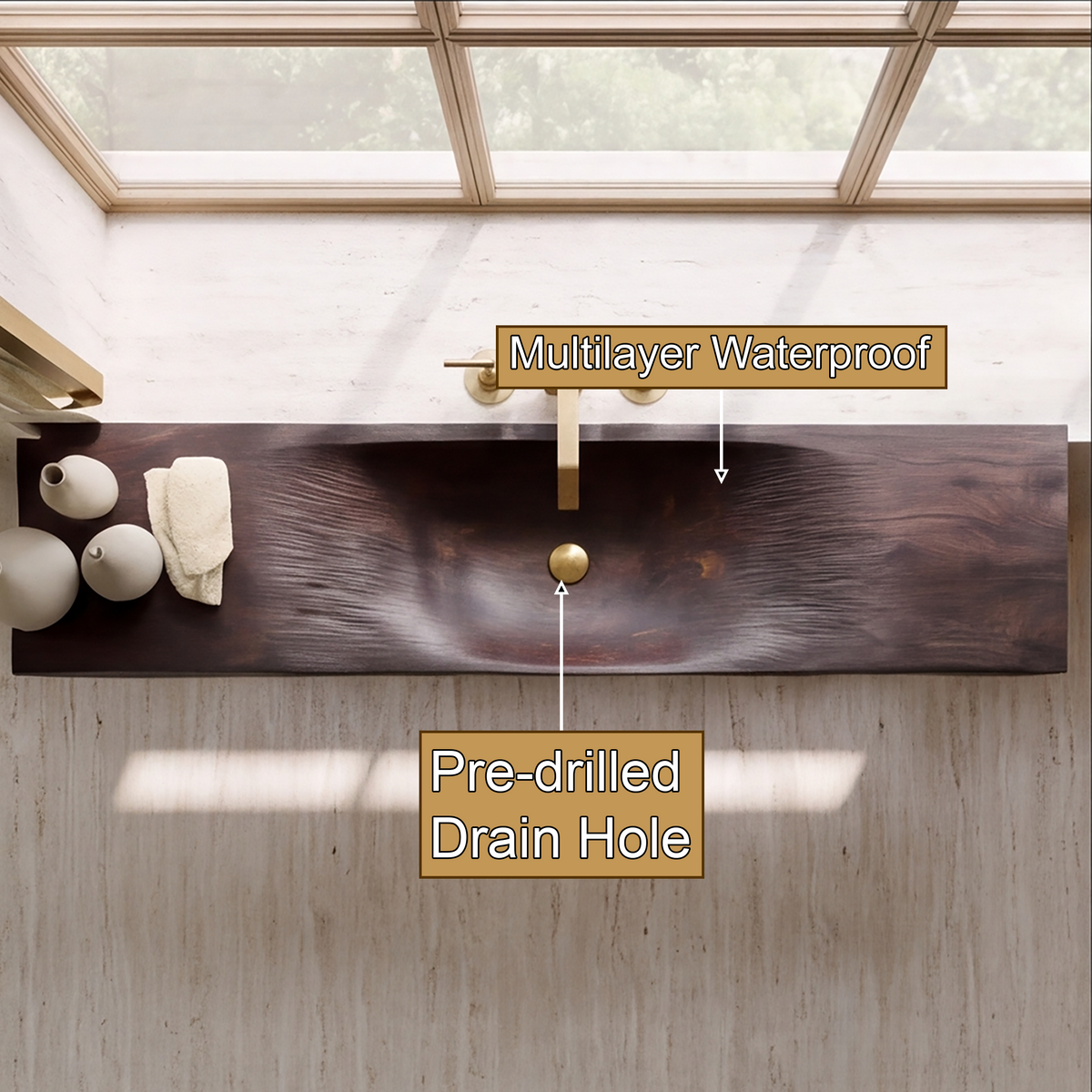 Caveren Sculpted Trough Handcrafted Floating Bathroom Vanity with Integrated Sink by Timberustic — product detail view 2