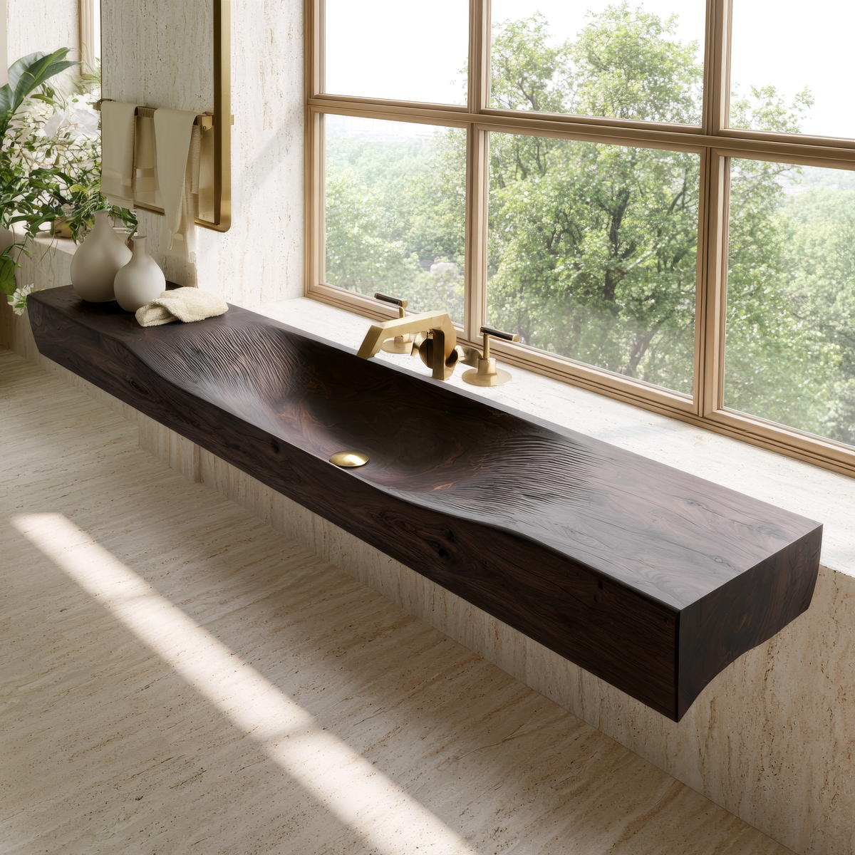 Caveren Sculpted Trough Handcrafted Floating Bathroom Vanity with Integrated Sink by Timberustic — overall product view