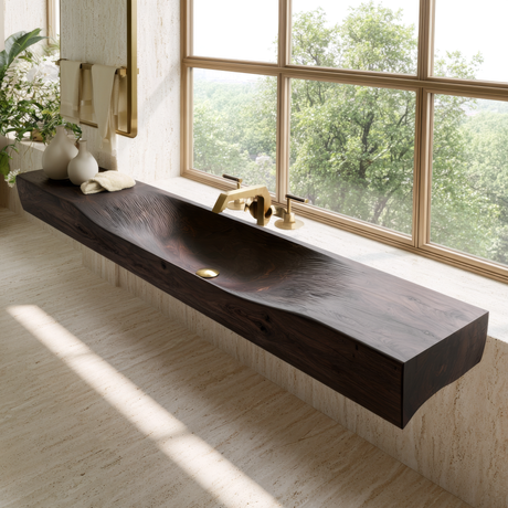 Caveren Sculpted Trough Handcrafted Floating Bathroom Vanity with Integrated Sink - Timberustic Floating Bathroom Vanity with Integrated Sink