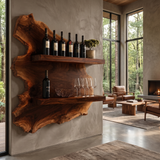 Cavoren Live Edge Handcrafted Floating Wine Shelf by Timberustic — Dark Walnut finish