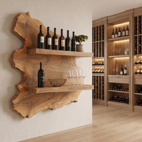 Cavoren Live Edge Handcrafted Floating Wine Shelf Natural Oak - Timberustic Floating Wine Shelf