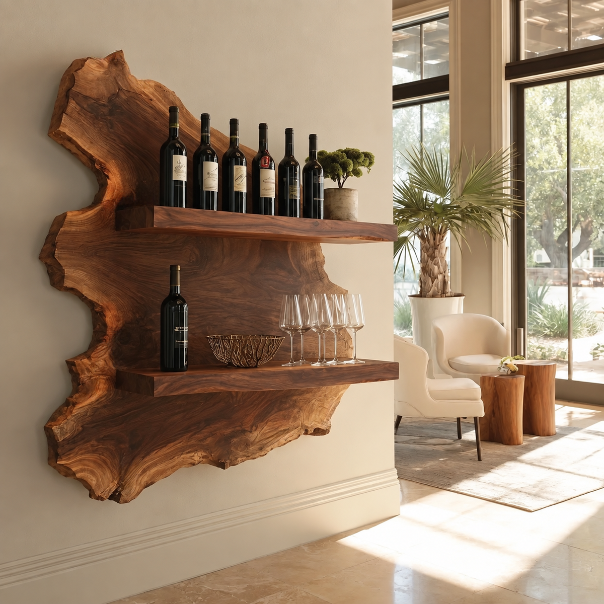 Cavoren Live Edge Handcrafted Floating Wine Shelf by Timberustic — overall product view
