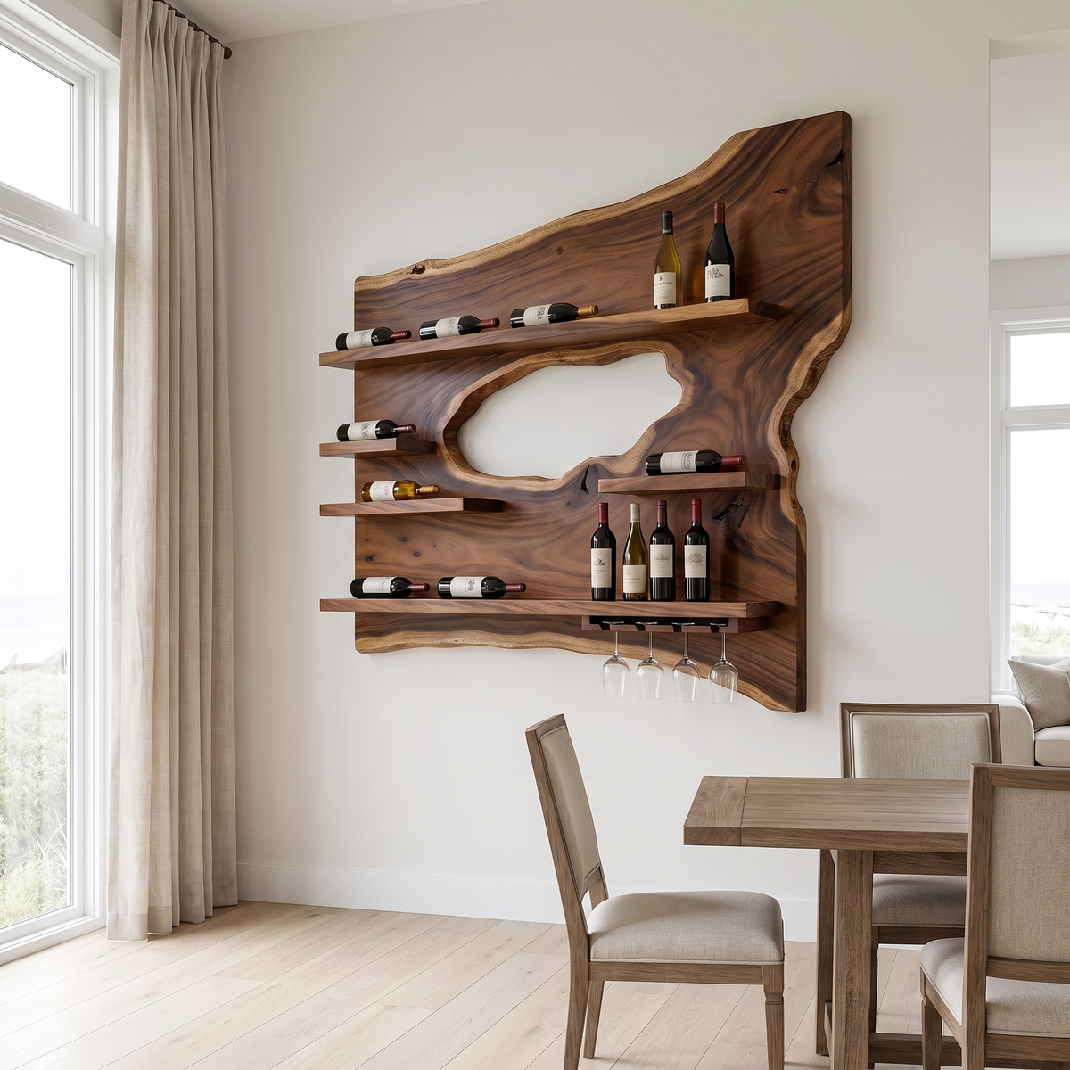 Cendralis Live Edge Handcrafted Floating Wine Shelf by Timberustic — Brown finish