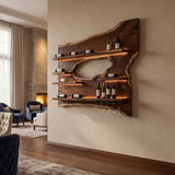 Cendralis Live Edge Handcrafted Floating Wine Shelf by Timberustic — Dark Walnut finish