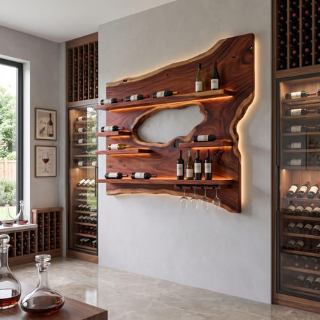 Cendralis Live Edge Handcrafted Floating Wine Shelf Mahogany - Timberustic Floating Wine Shelf