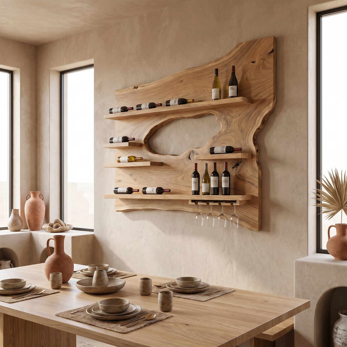 Cendralis Live Edge Handcrafted Floating Wine Shelf by Timberustic — Natural Oak finish