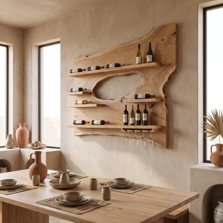 Cendralis Live Edge Handcrafted Floating Wine Shelf Natural Oak - Timberustic Floating Wine Shelf
