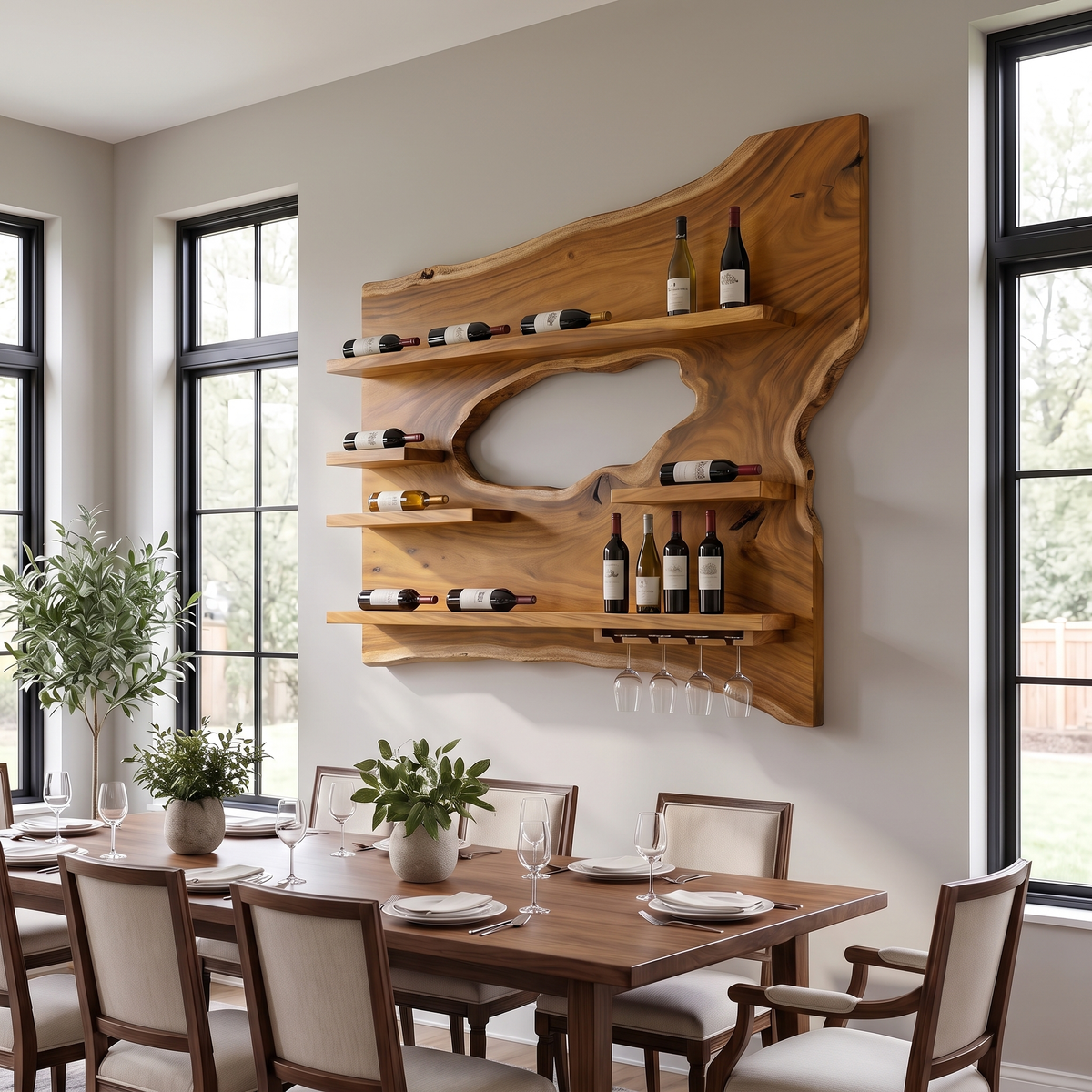 Cendralis Live Edge Handcrafted Floating Wine Shelf by Timberustic — Teak finish
