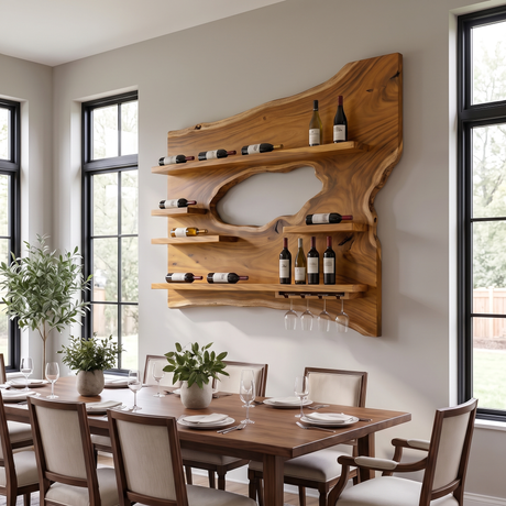 Cendralis Live Edge Handcrafted Floating Wine Shelf Teak - Timberustic Floating Wine Shelf