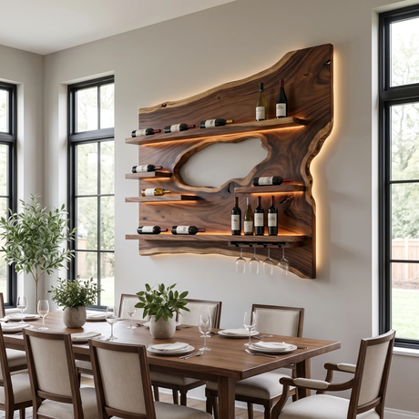 Cendralis Live Edge Handcrafted Floating Wine Shelf - Timberustic Floating Wine Shelf