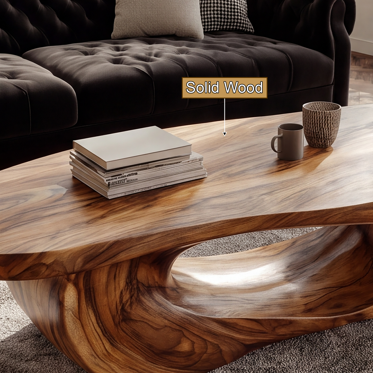 Cevorin Sculpted Solid Wood Coffee Table by Timberustic — solid wood detail