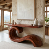 Corvella Sculpted Wave Handcrafted Console Table by Timberustic — Mahogany finish
