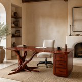 Dendrava Tree Base Sculpted Handcrafted Desk With Drawers by Timberustic — Mahogany finish
