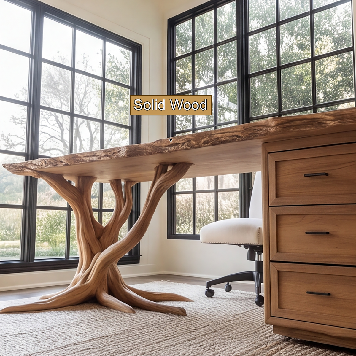 Dendrava Tree Base Sculpted Handcrafted Desk With Drawers by Timberustic — solid wood detail