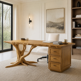 Dendrava Tree Base Sculpted Handcrafted Desk With Drawers by Timberustic — Teak finish