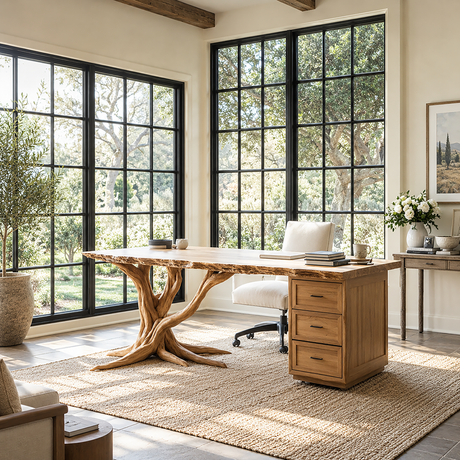 Dendrava Tree Base Sculpted Handcrafted Desk With Drawers - Timberustic Desk With Drawers
