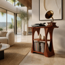 Elarvo Arched Sculpted Handcrafted Record Player Stand With Storage Mahogany - Timberustic Record Player Stand With Storage