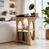 Elarvo Arched Sculpted Handcrafted Record Player Stand With Storage Natural Oak - Timberustic Record Player Stand With Storage