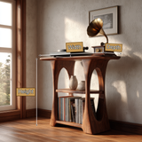 Elarvo Arched Sculpted Handcrafted Record Player Stand With Storage - Timberustic Record Player Stand With Storage