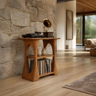 Elarvo Arched Sculpted Handcrafted Record Player Stand With Storage Teak - Timberustic Record Player Stand With Storage