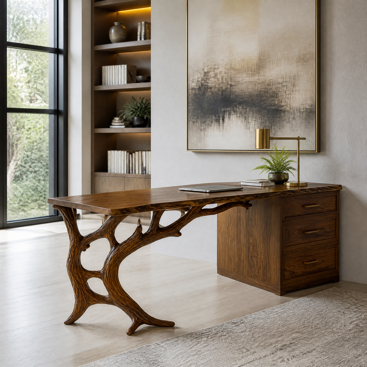 Eldervane Live Edge Branch Base Handcrafted Desk with Drawers Brown - Timberustic Desk With Drawers