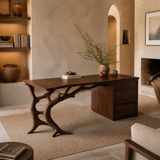 Eldervane Live Edge Branch Base Handcrafted Desk with Drawers Dark Walnut - Timberustic Desk With Drawers