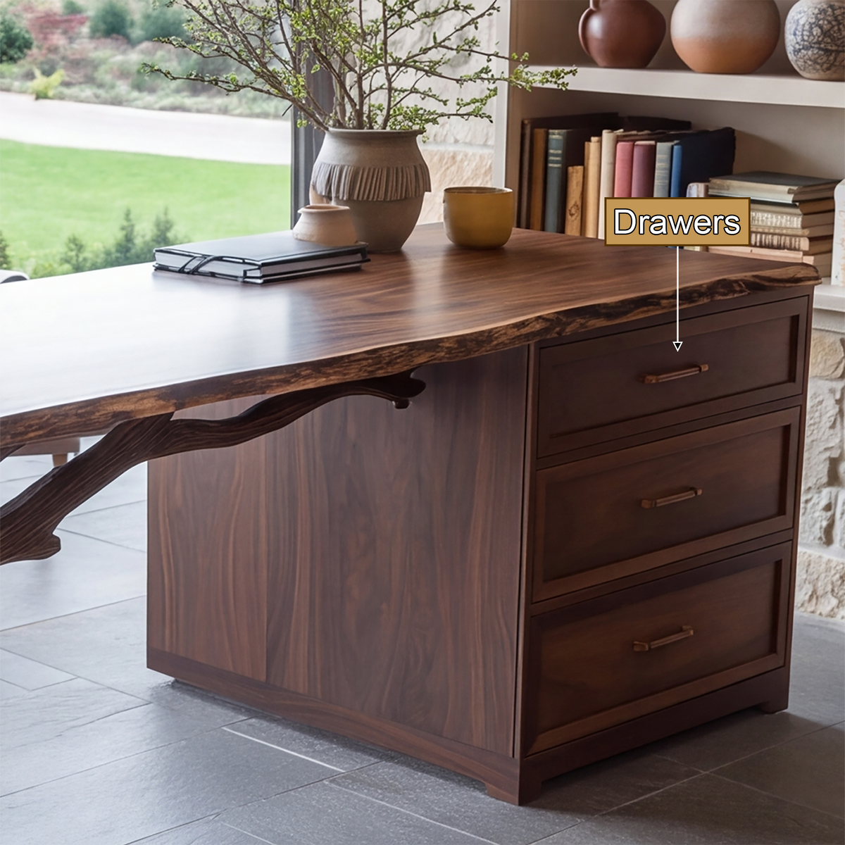 Eldervane Live Edge Branch Base Handcrafted Desk with Drawers - Timberustic Desk With Drawers