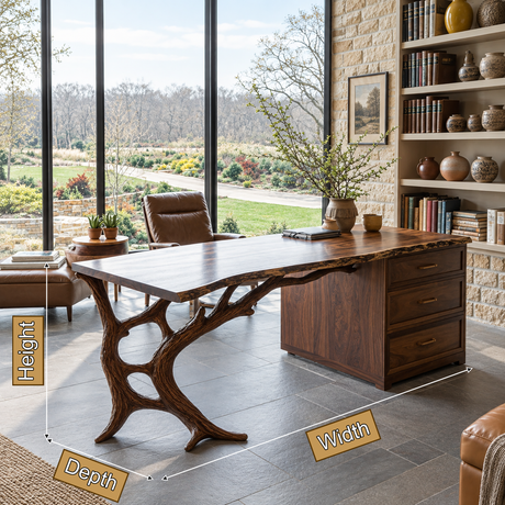 Eldervane Live Edge Branch Base Handcrafted Desk with Drawers - Timberustic Desk With Drawers