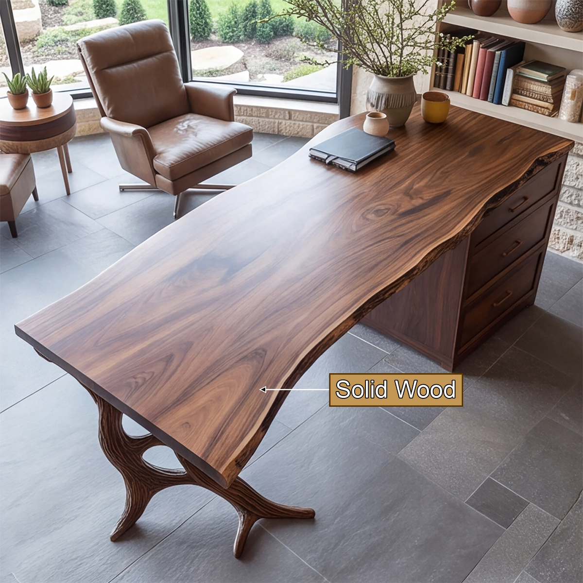 Eldervane Live Edge Branch Base Handcrafted Desk with Drawers - Timberustic Desk With Drawers