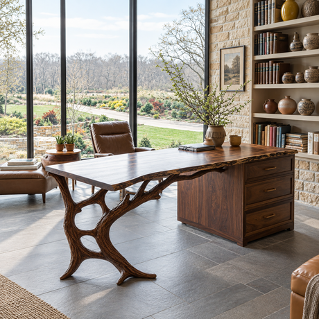 Eldervane Live Edge Branch Base Handcrafted Desk with Drawers - Timberustic Desk With Drawers
