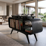 Ellivane Wraparound Frame Handcrafted Record Player Stand With Storage Black - Timberustic Record Player Stand With Storage