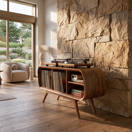 Ellivane Wraparound Frame Handcrafted Record Player Stand With Storage Brown - Timberustic Record Player Stand With Storage