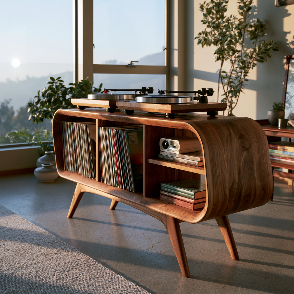 Ellivane Wraparound Frame Handcrafted Record Player Stand With Storage - Timberustic Record Player Stand With Storage