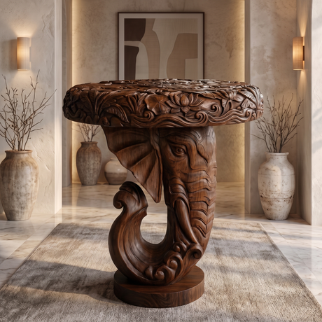 Elovara Sculpted Elephant Handcrafted Pedestal Stand Dark Walnut - Timberustic Pedestal Stand
