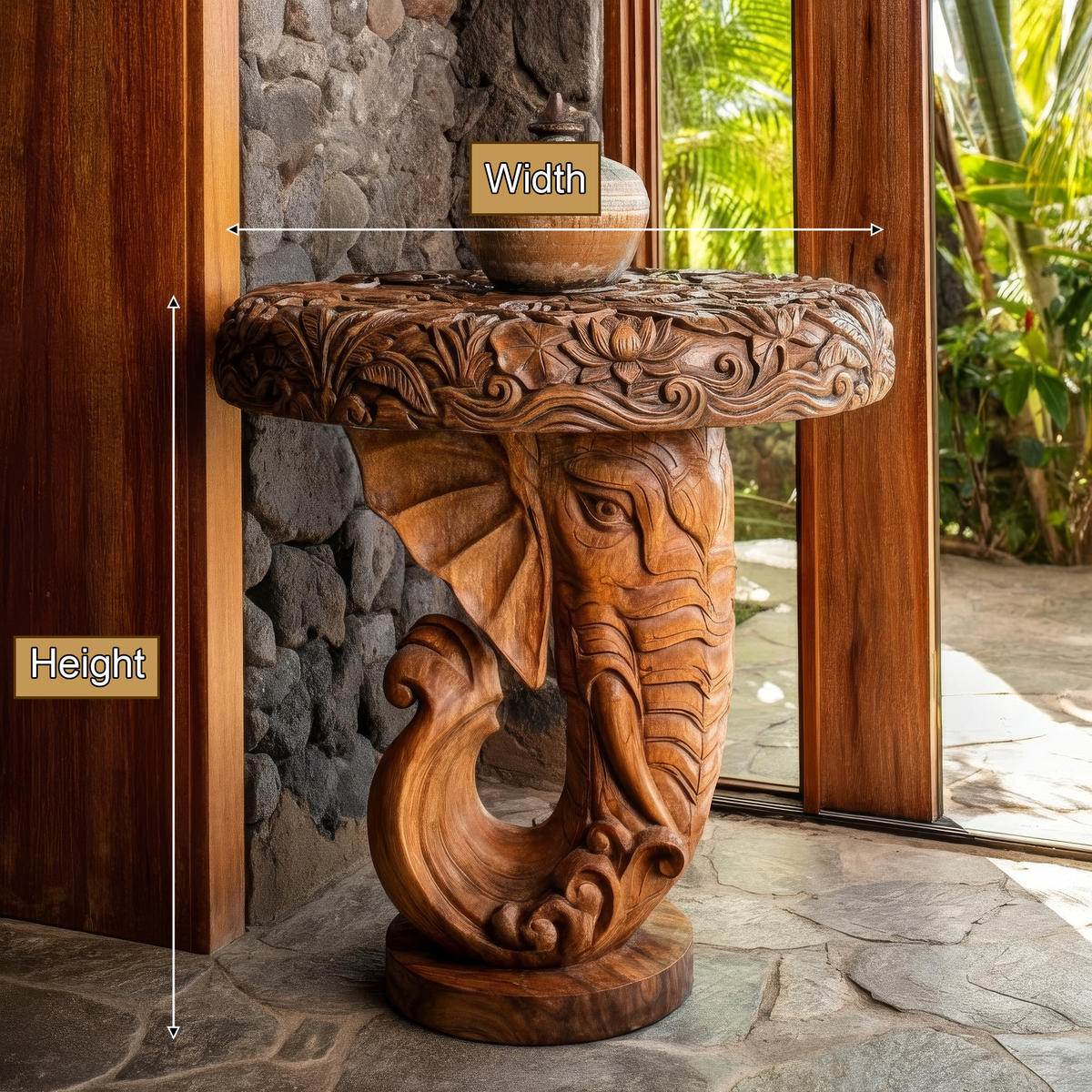 Elovara Sculpted Elephant Handcrafted Pedestal Stand - Timberustic Pedestal Stand