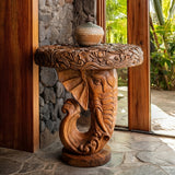 Elovara Sculpted Elephant Handcrafted Pedestal Stand - Timberustic Pedestal Stand