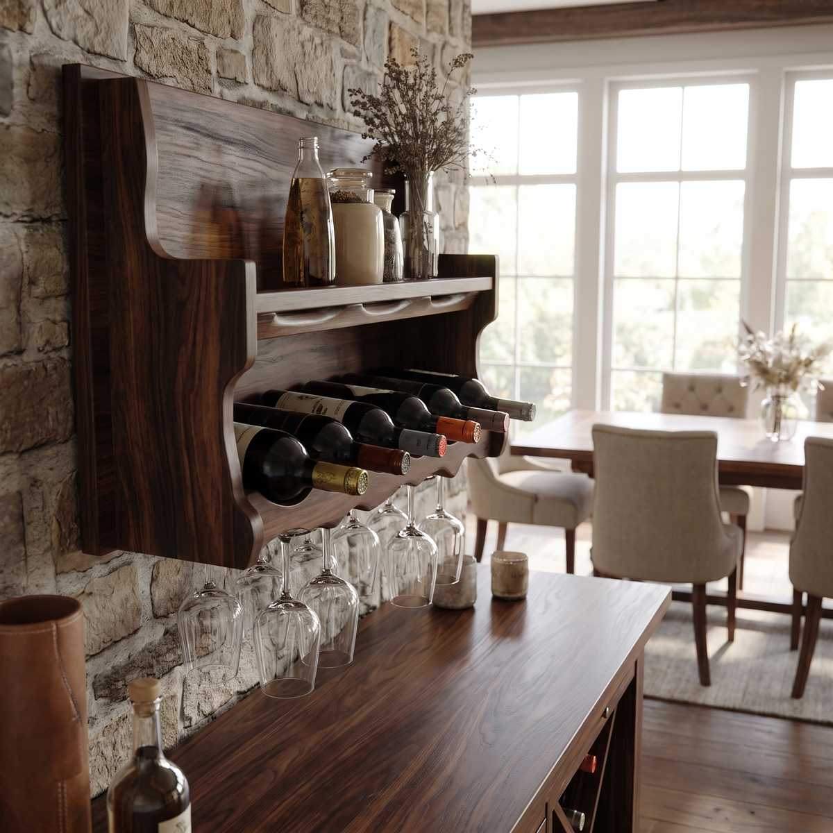 Elvarin Handcrafted Floating Wine Shelf by Timberustic — Dark Walnut finish