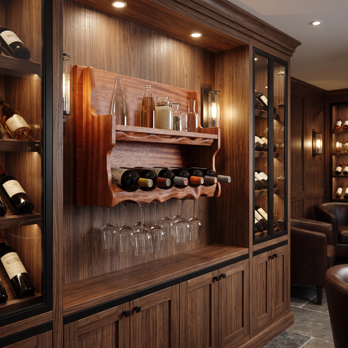 Elvarin Handcrafted Floating Wine Shelf by Timberustic — Mahogany finish