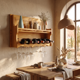 Elvarin Handcrafted Floating Wine Shelf by Timberustic — Teak finish